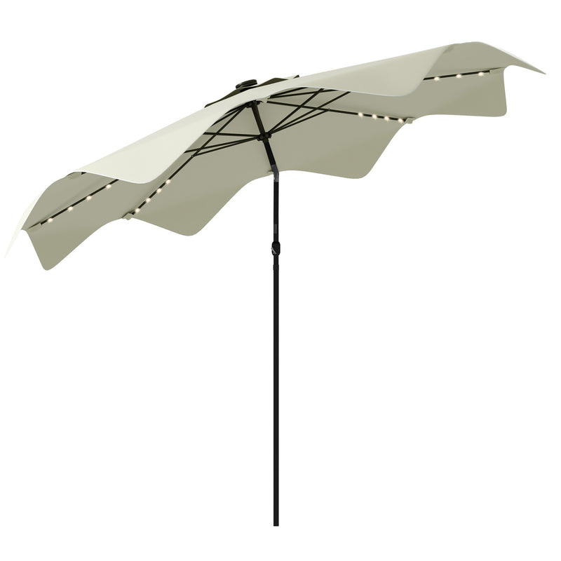 Cream 3m Solar Garden Parasol With LED Lights And Tilt Crank For Patio Or Decking