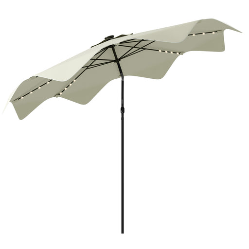 Cream 3m Solar Garden Parasol With LED Lights And Tilt Crank For Patio Or Decking
