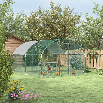 Walk In Chicken Run with Activity Shelf and Weatherproof Cover for Poultry, Green