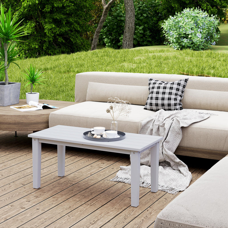 White Rectangular Outdoor Coffee Table All-Weather HDPE With Slatted Top by Outsunny
