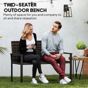 2 Seater Rattan Garden Bench with Cushions and Steel Frame for Patio or Park by Outsunny