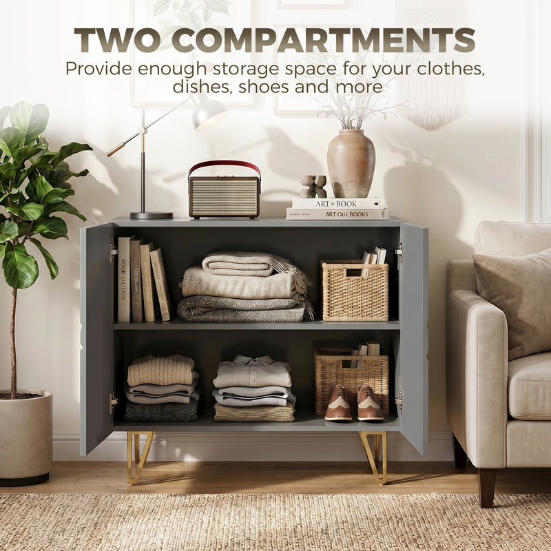 Sideboard with Adjustable Shelf for Living Room Storage High Gloss Grey Gold Tone