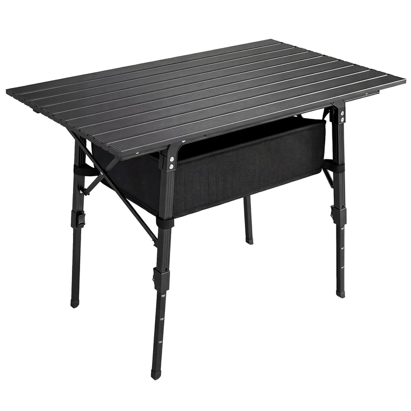 Foldable Outdoor Table with Storage Basket for Picnics and Camping Black