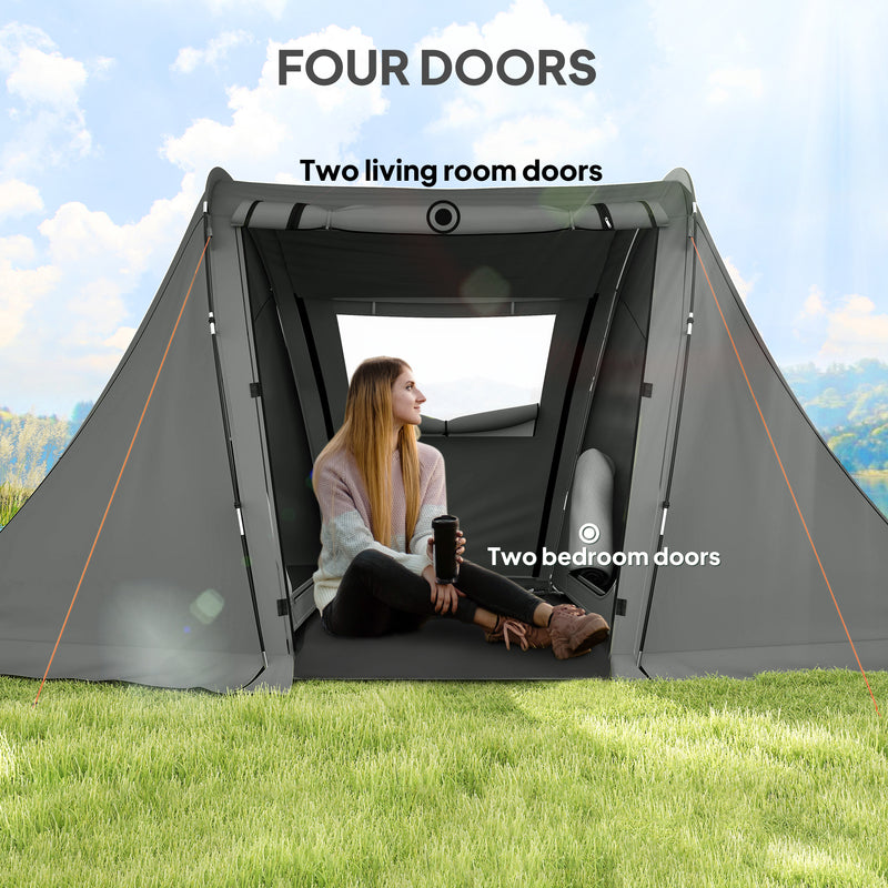Waterproof 2–3 Person Camping Tent with Separate Sleeping and Lounge Areas Dark Grey