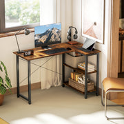 Industrial L Shaped Corner Computer Desk with Built In Bookshelf for Home Office Study Rustic Brown