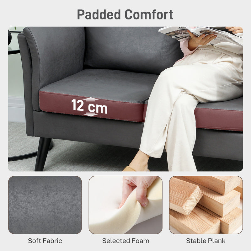 Two Seater Grey Leathaire Sofa With Padded Cushions For Living Room Comfort