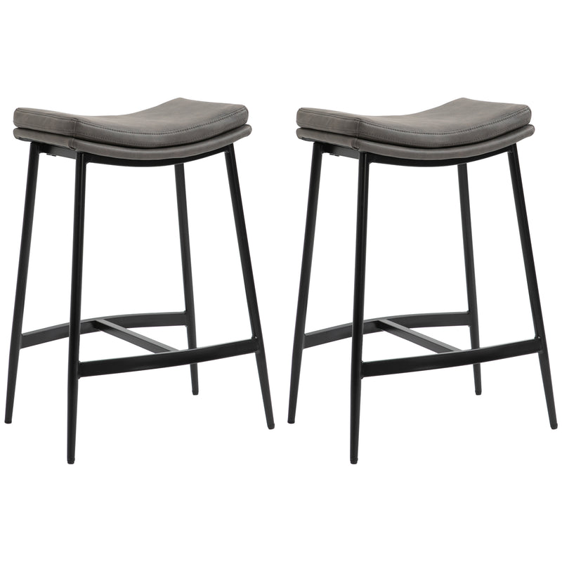 Set of 2 Industrial Bar Stools with Curved Seat for Kitchen or Dining Room Grey