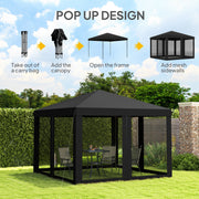 Black 3 x 3m Pop Up Gazebo with Mesh Sidewalls and Carry Bag for Garden and Outdoor by Outsunny