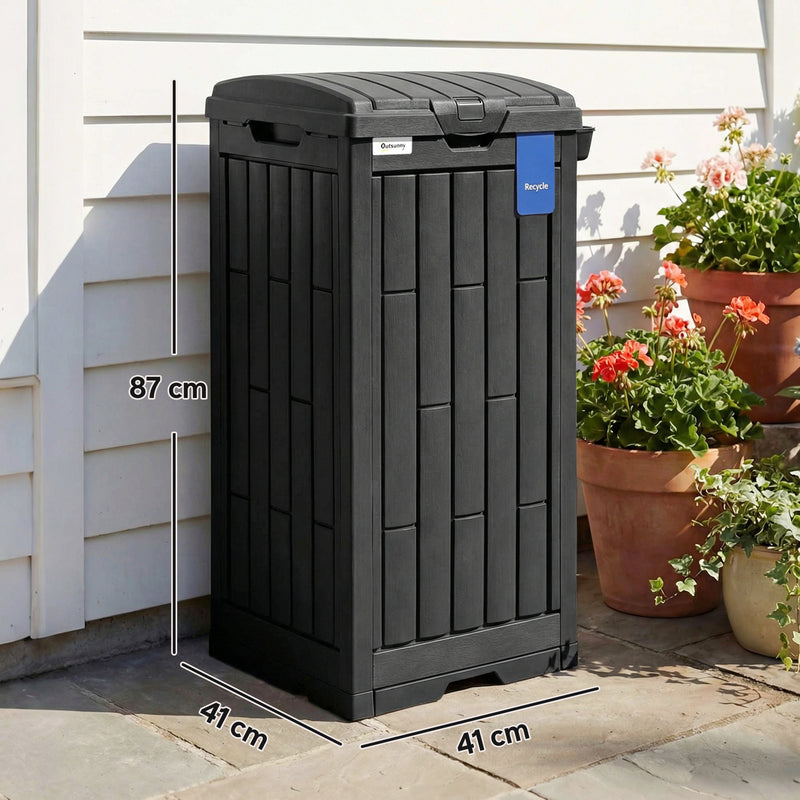 Outdoor Rubbish and Recycling Bin 110L with Snap-Lock Lid and Drip Tray Black Outsunny