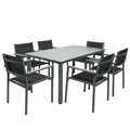 Garden Dining Set for 6 with Stackable Chairs and Wipe Clean Table, Grey & Black Outsunny