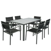 Garden Dining Set for 6 with Stackable Chairs and Wipe Clean Table, Grey & Black Outsunny