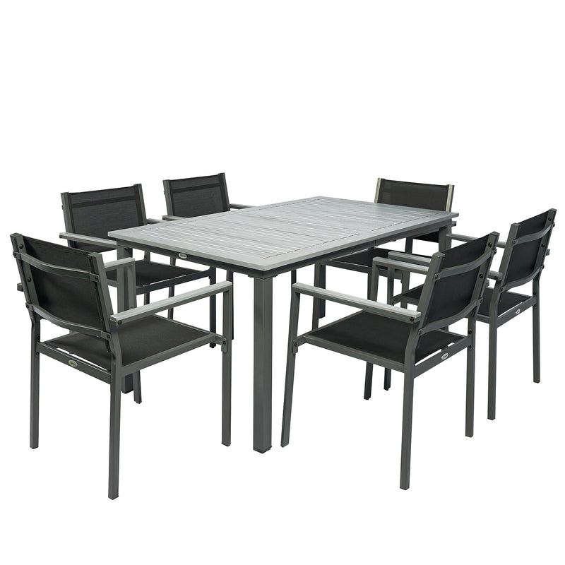 Garden Dining Set for 6 with Stackable Chairs and Wipe Clean Table, Grey & Black Outsunny