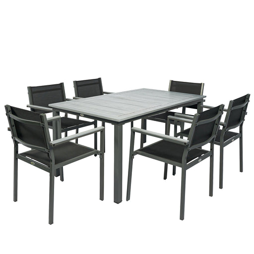 Garden Dining Set for 6 with Stackable Chairs and Wipe Clean Table, Grey & Black Outsunny