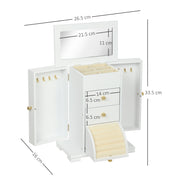 4 Tier Jewellery Storage Box with Mirror and Drawers for Organising Accessories White