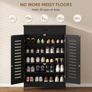 Black Shoe Storage Cabinet For Entryway with Louvered Doors Drawer and Adjustable Shelves 78x37x115cm Homcom
