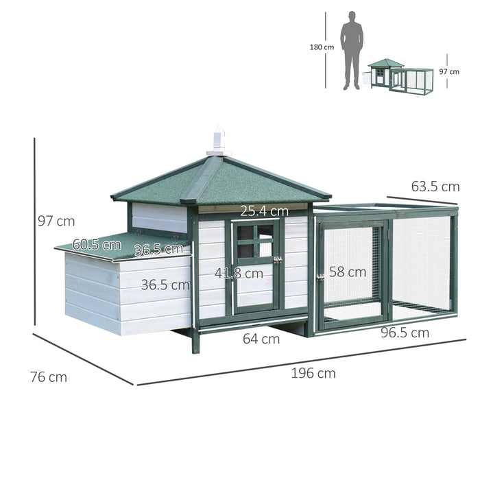 Chicken Coop Wooden Small Animal Pet Cage with Nesting Box and Outdoor Run by PawHut