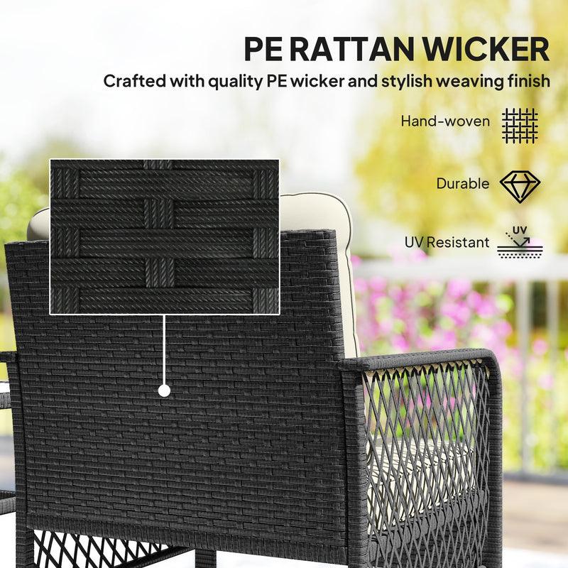 Rattan Garden Bistro Set for Small Outdoor Spaces Glass Table and 2 Chairs with Cushions Cream