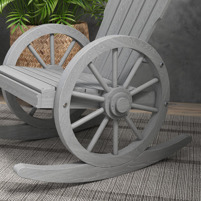 Grey Wooden Adirondack Rocking Chair Reclining Garden Armchair by Outsunny