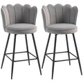 Set of 2 Velvet Bar Stools with Swivel Seats and Curved Backrest for Kitchen, Grey