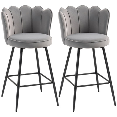 Set of 2 Velvet Bar Stools with Swivel Seats and Curved Backrest for Kitchen, Grey