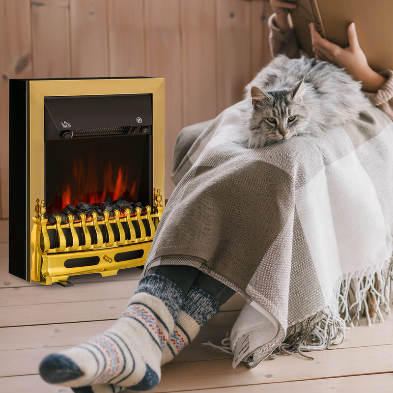 Electric Fireplace Heater with Realistic Coal Effect for Instant Living Room Warmth Golden