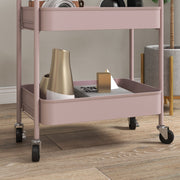 Pink Three Tier Steel Storage Trolley with Wheels for Home Office or Salon by HOMCOM