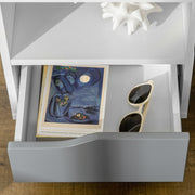 Set of 2 Bedside Tables with Storage Shelves and Drawers for Bedroom White and Grey AOSOM