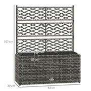 Light Grey Rattan Garden Planter with Trellis for Climbing Plants and Outdoor Display