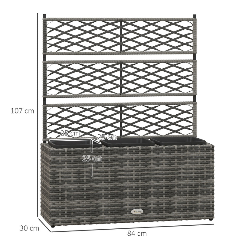 Light Grey Rattan Garden Planter with Trellis for Climbing Plants and Outdoor Display