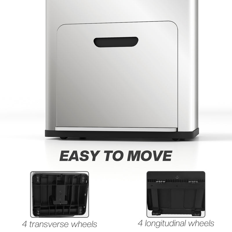 56L Stainless Steel Triple Kitchen Recycling Bin With Deodoriser Holders and Wheels by HOMCOM