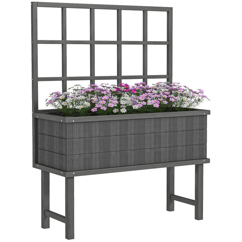 Grey Wooden Garden Planter With Trellis For Climbing Plants 45 x 105cm Outdoor Use