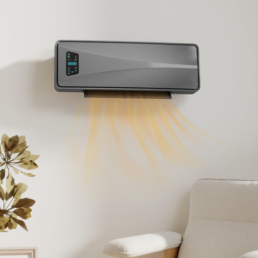 Wall Mounted 2000W Ceramic Electric Heater with Adjustable Thermostat and Fan, Grey