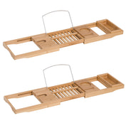 Extendable Bamboo Bath Caddy Shelf Set of 2 Ideal for Bathroom Storage, Natural
