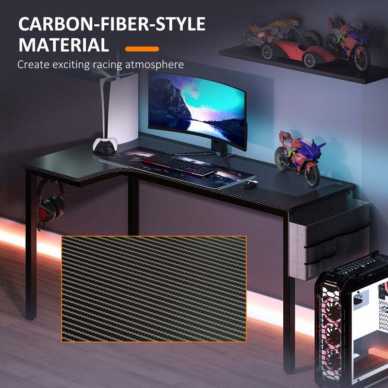 Black L Shaped Gaming Desk with Hooks Storage Bag and Cable Management