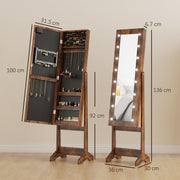 Freestanding Full Length Mirror Cabinet with LED Jewelry Storage and Adjustable Angle Rustic Brown
