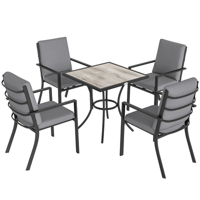 Garden Dining Set for 4 with Cushions and Stackable Chairs for Small Patios or Balconies Grey Wood Effect Outsunny