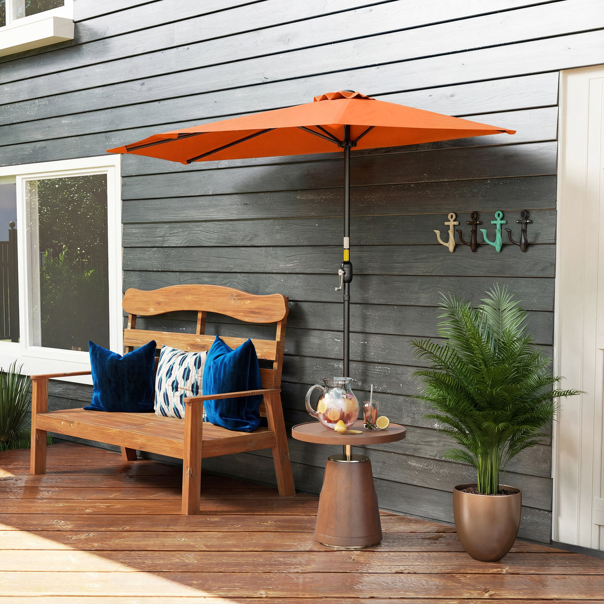 Orange Half Garden Parasol for Small Spaces with UV Protection