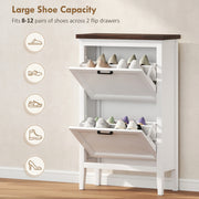 Slim Shoe Storage Cabinet for Hallway Organisation with Flip Drawers and Adjustable Shelves White Homcom
