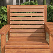 Wooden Garden Love Seat With Built In Coffee Table And Parasol Hole For Outdoors Tan Brown AOSOM
