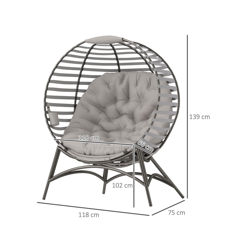Light Grey Rattan Egg Chair with Cushion and Side Pocket for Garden Comfort by Outsunny