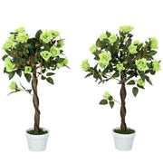 Set of Two Artificial Rose Trees Indoor Outdoor Decorative Plants Green by Outsunny
