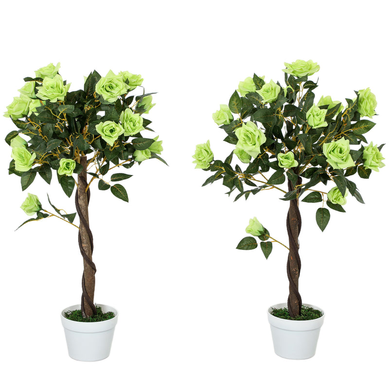 Set of Two Artificial Rose Trees Indoor Outdoor Decorative Plants Green by Outsunny