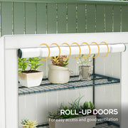 4 Tier Lean to Mini Greenhouse with Reinforced PE Cover and Roll-Up Door Grey by Outsunny