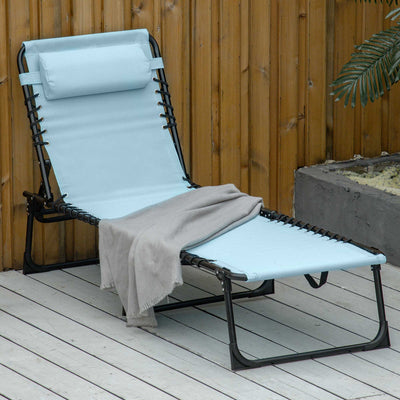 Baby Blue Folding Sun Lounger with 4 Position Reclining Backrest for Camping or Garden