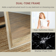 Two Tone Full Length Mirror White and Oak Effect 162 cm Tall Modern Bedroom Decor