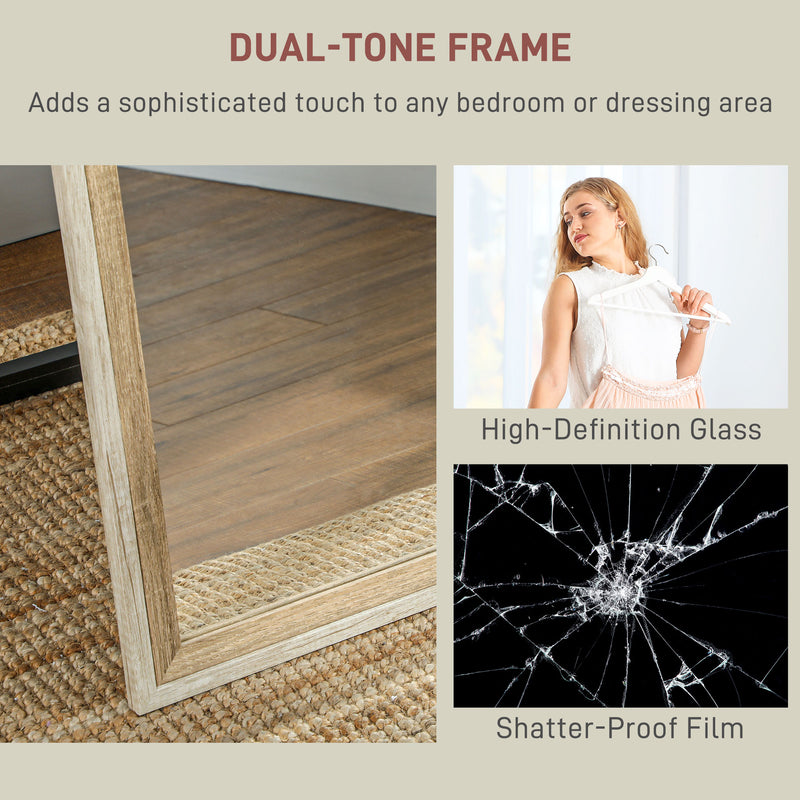 Two Tone Full Length Mirror White and Oak Effect 162 cm Tall Modern Bedroom Decor