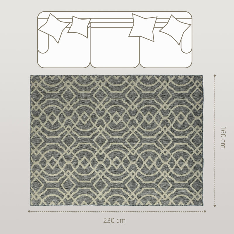 Large UV Resistant Indoor Outdoor Rug Easy to Clean with Geometric Design 230x160cm, Grey