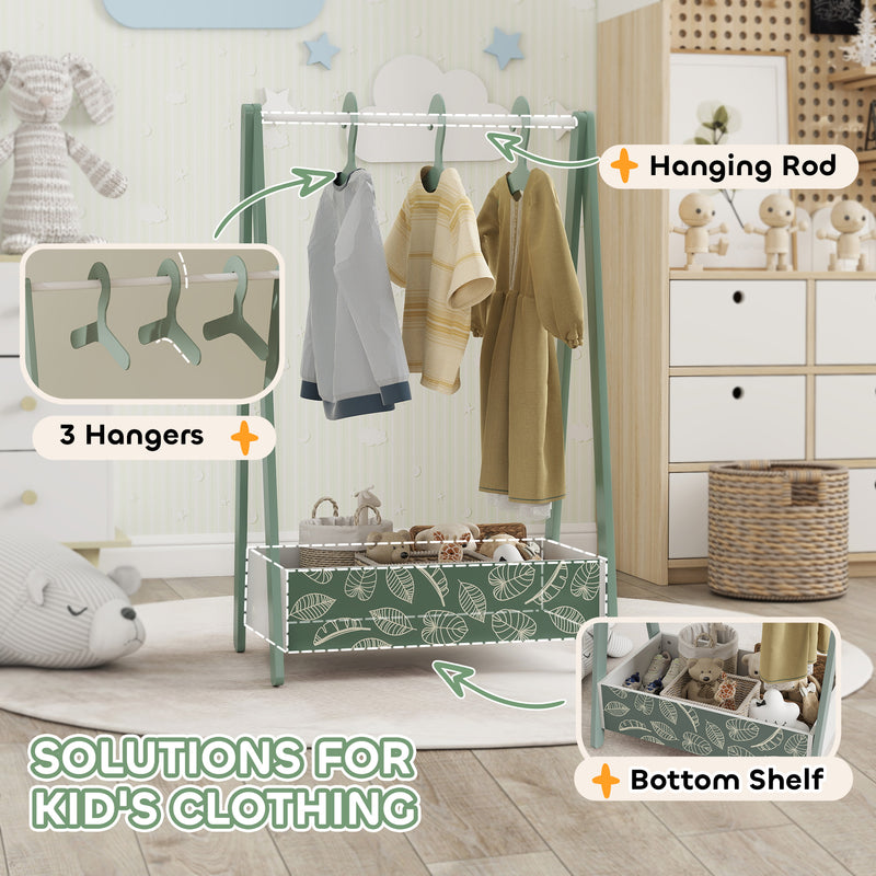 Kids Clothes Rail with Shelf and Hangers for Bedroom Storage Ages 3 to 6 Green AOSOM