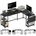 Black L Shaped Corner Desk 168cm with Adjustable Shelf and Storage for Two People by HOMCOM