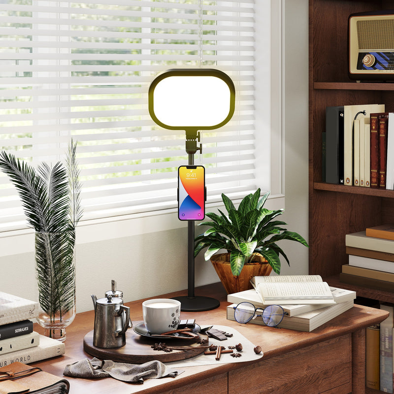 Black Dimmable Selfie Desk Lamp With Phone Holder For Video Calls And Home Office AOSOM